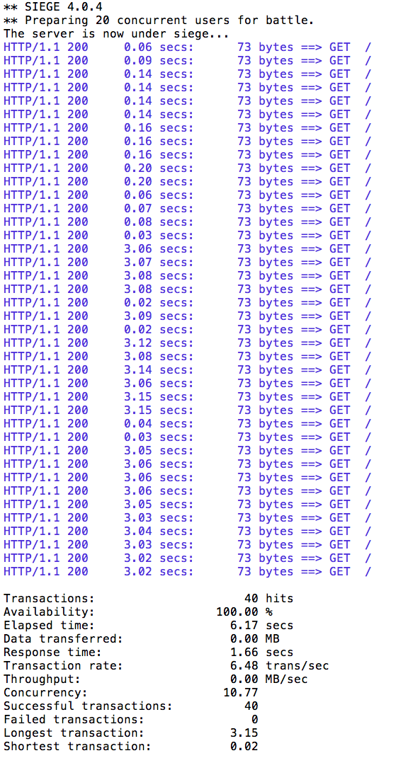 siege output with all successful requests