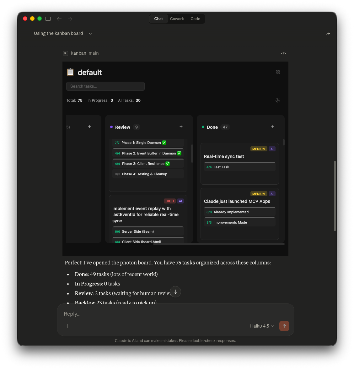 Photon running as an MCP App with custom UI inside Claude Desktop