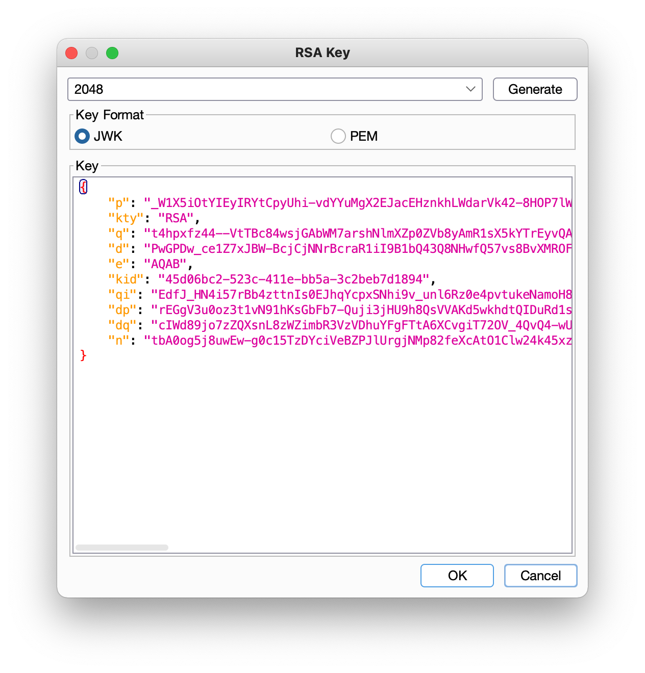 JWT-Editor - key view