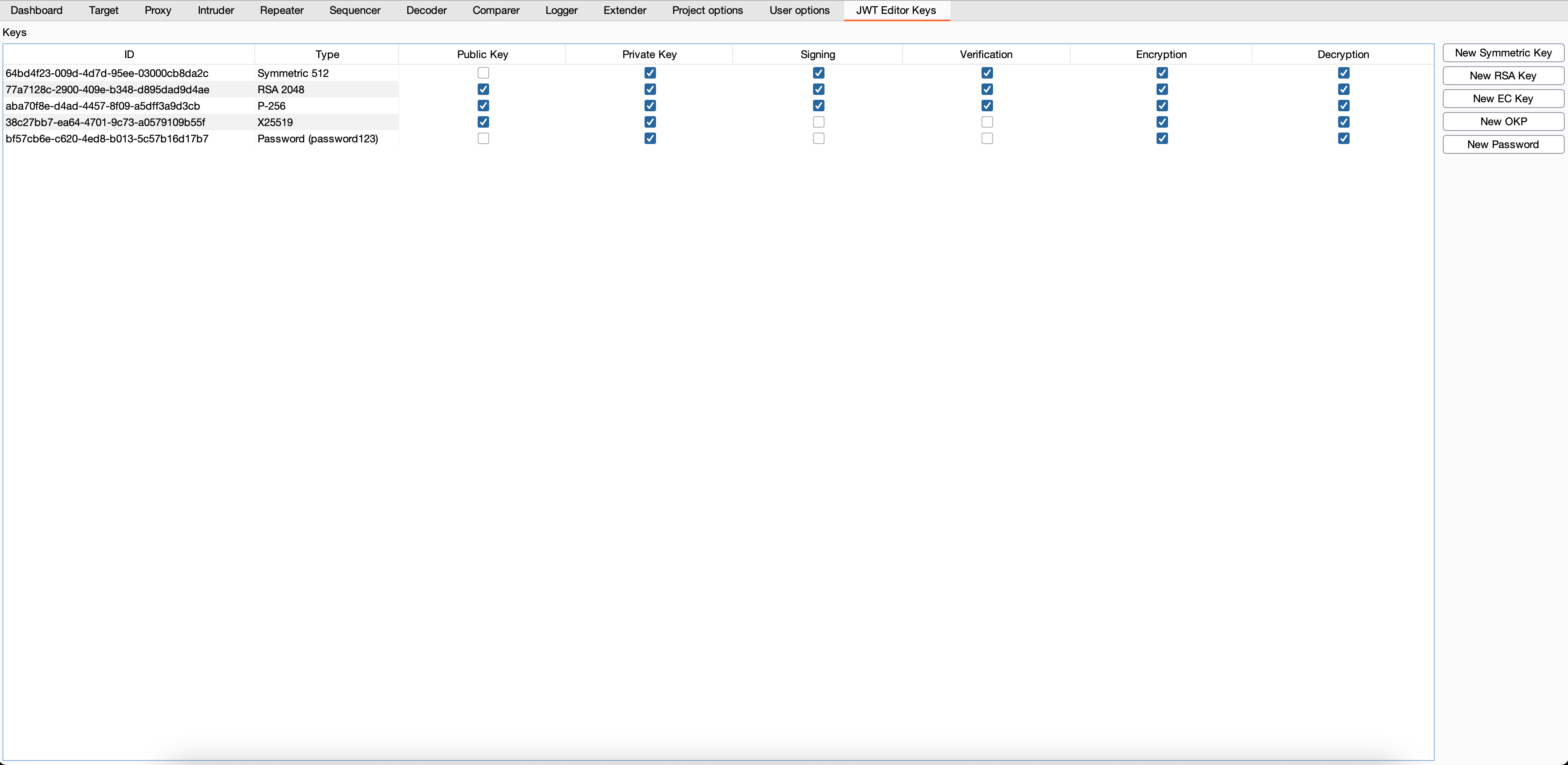 JWT-Editor - keys