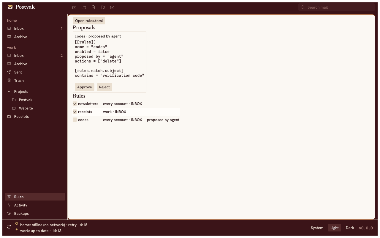 Rules view with an agent proposal