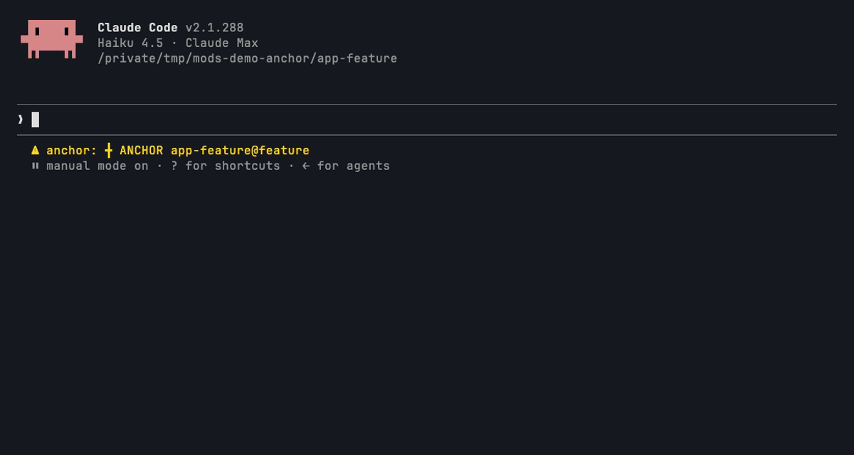 anchor pinning the session to its worktree and denying a git write in the primary checkout