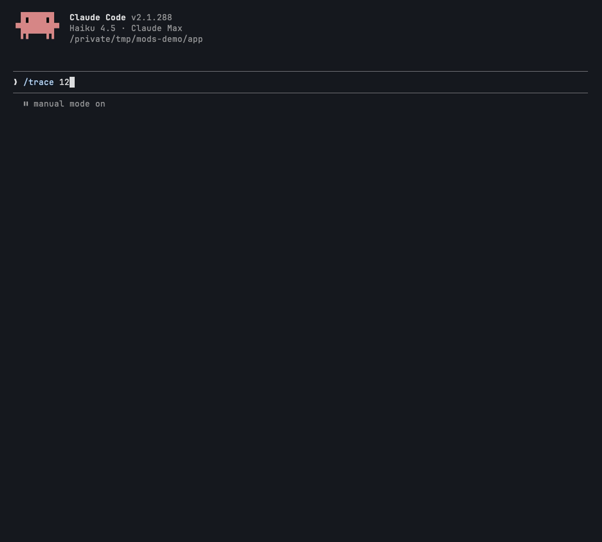 /trace 12 follows a merged PR from MERGED through BUILD to DEPLOY:PRODUCTION on the level map, then wakes the session once