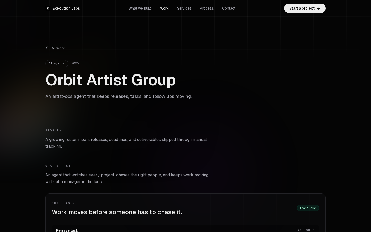 Orbit Artist Group case-study screenshot.