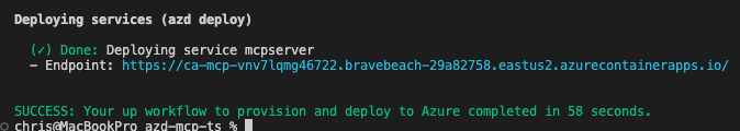 Screenshot AZD UP completed successfully