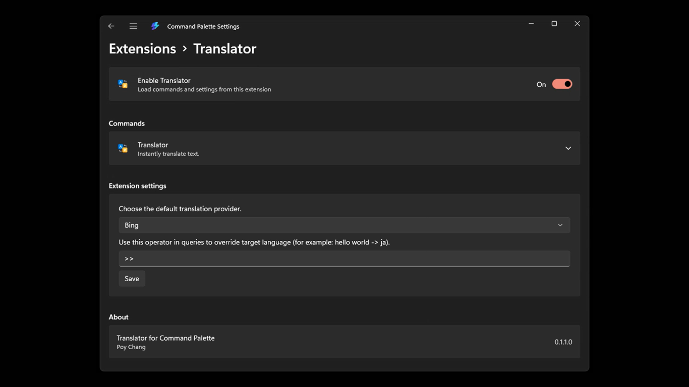 Extension settings