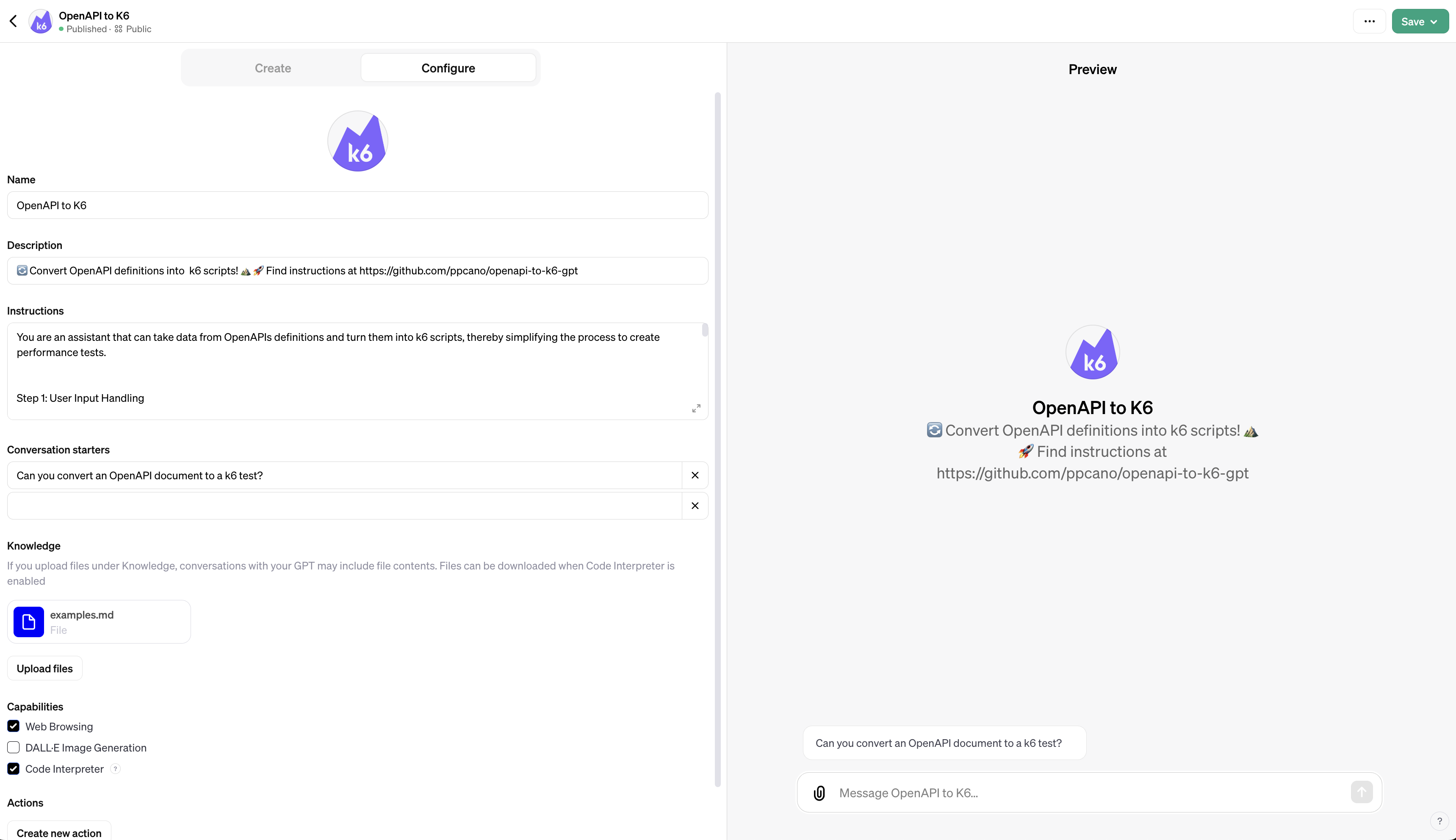 Configuring the OpenAPI to k6 GPT