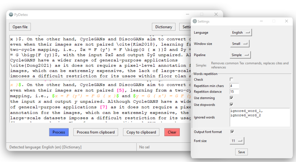 Multiple options to configure: Check repeated words, highlight undetected code, or use different pipelines.