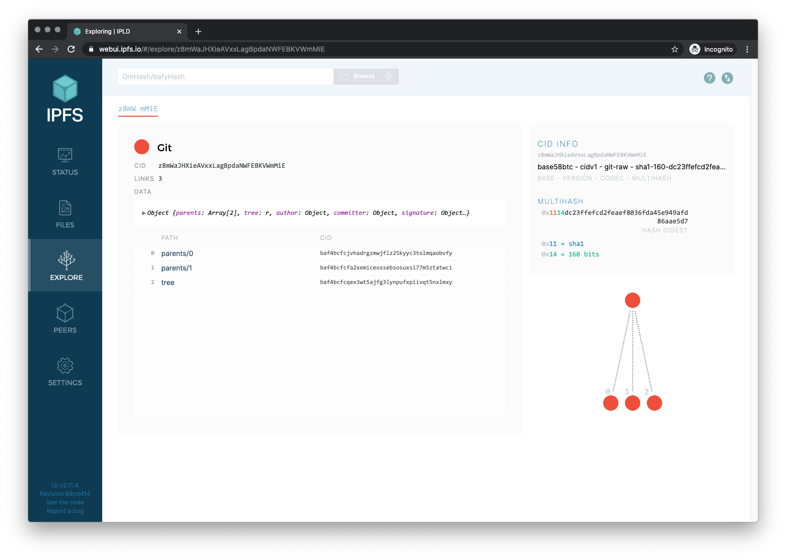 Screenshot of the IPLD explorer page