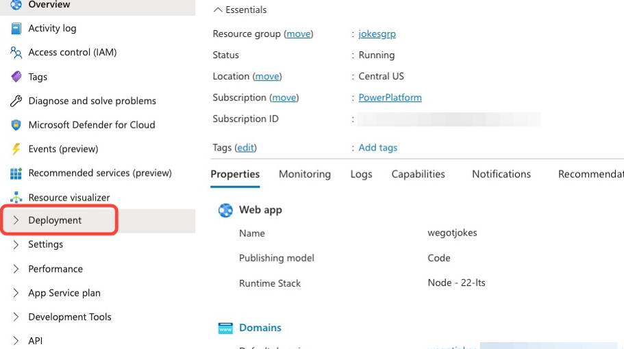 Deployment tab