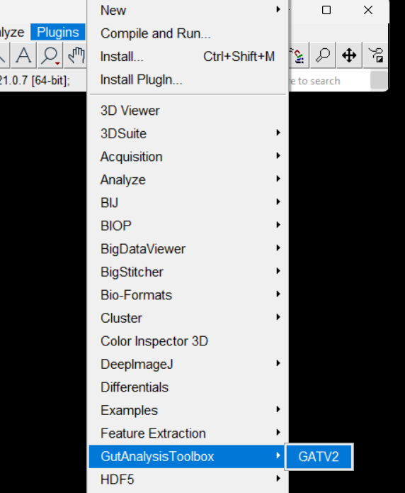 Plugins menu: GutAnalysisToolbox then GATV2