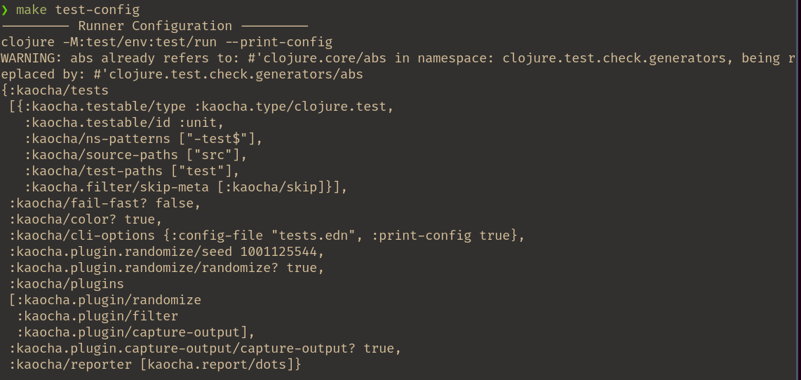 Clojure Unit Test - kaocha print configuration