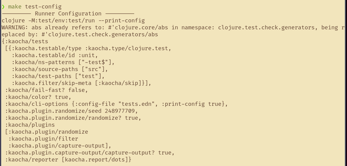 Clojure Unit Test - kaocha print configuration