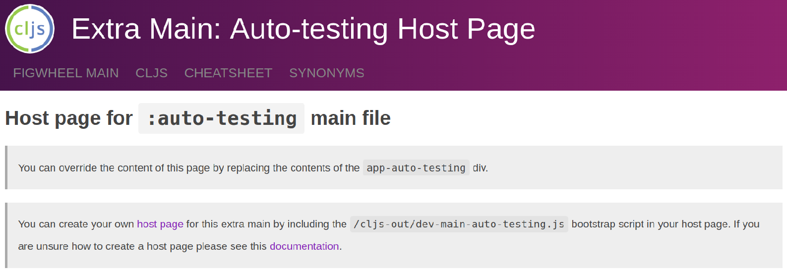 Figwheel-main - tests - auto-testng host page