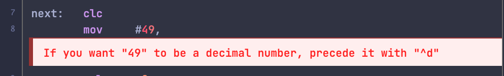 How the assembler reports a syntax
error