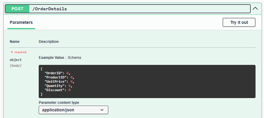 Swagger definition with a data model schema
