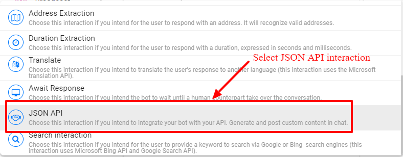 Select JSON API interaction