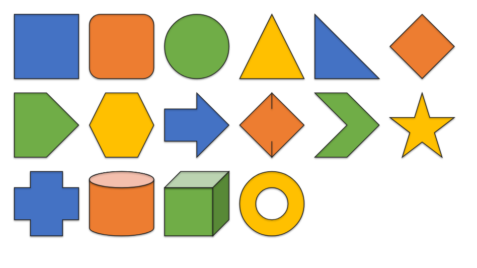 A slide of preset shapes rendered by pptx-wasm