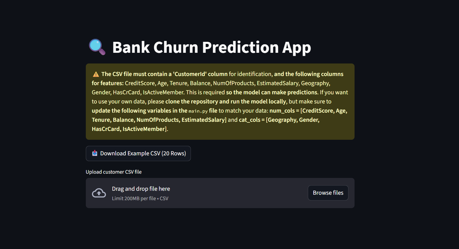 Bank Customer Churn Prediction App screenshot