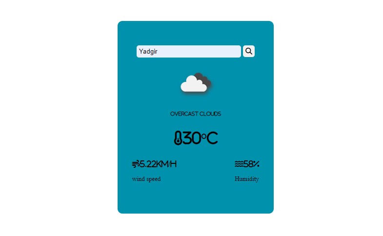 Weather App dashboard showing current weather search by city