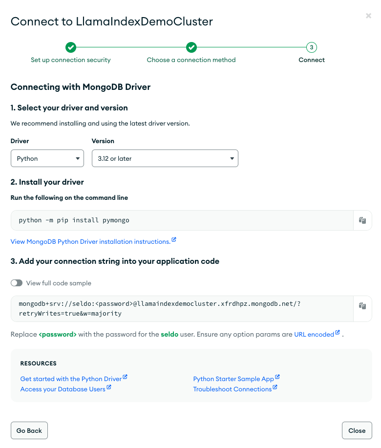 MongoDB Atlas connection string