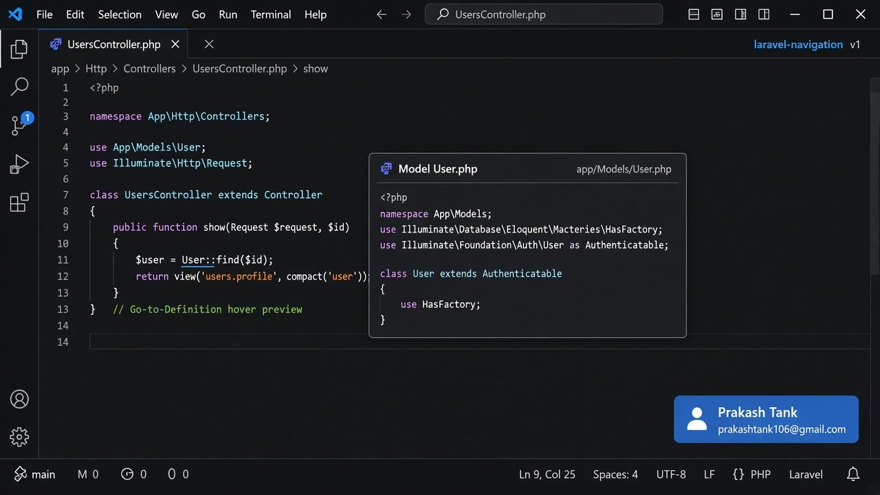 Model hover — jump to app/Models