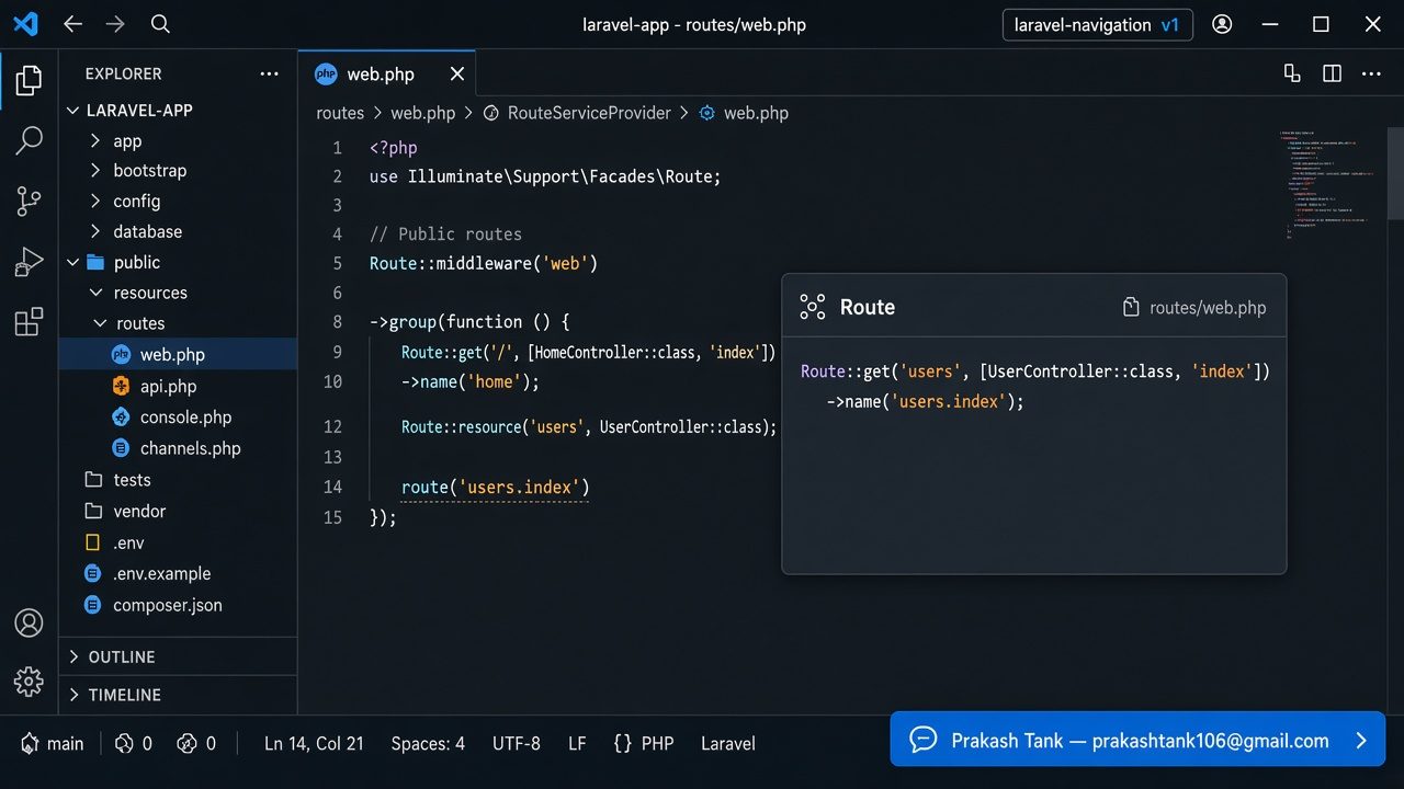 Route hover — named route definition