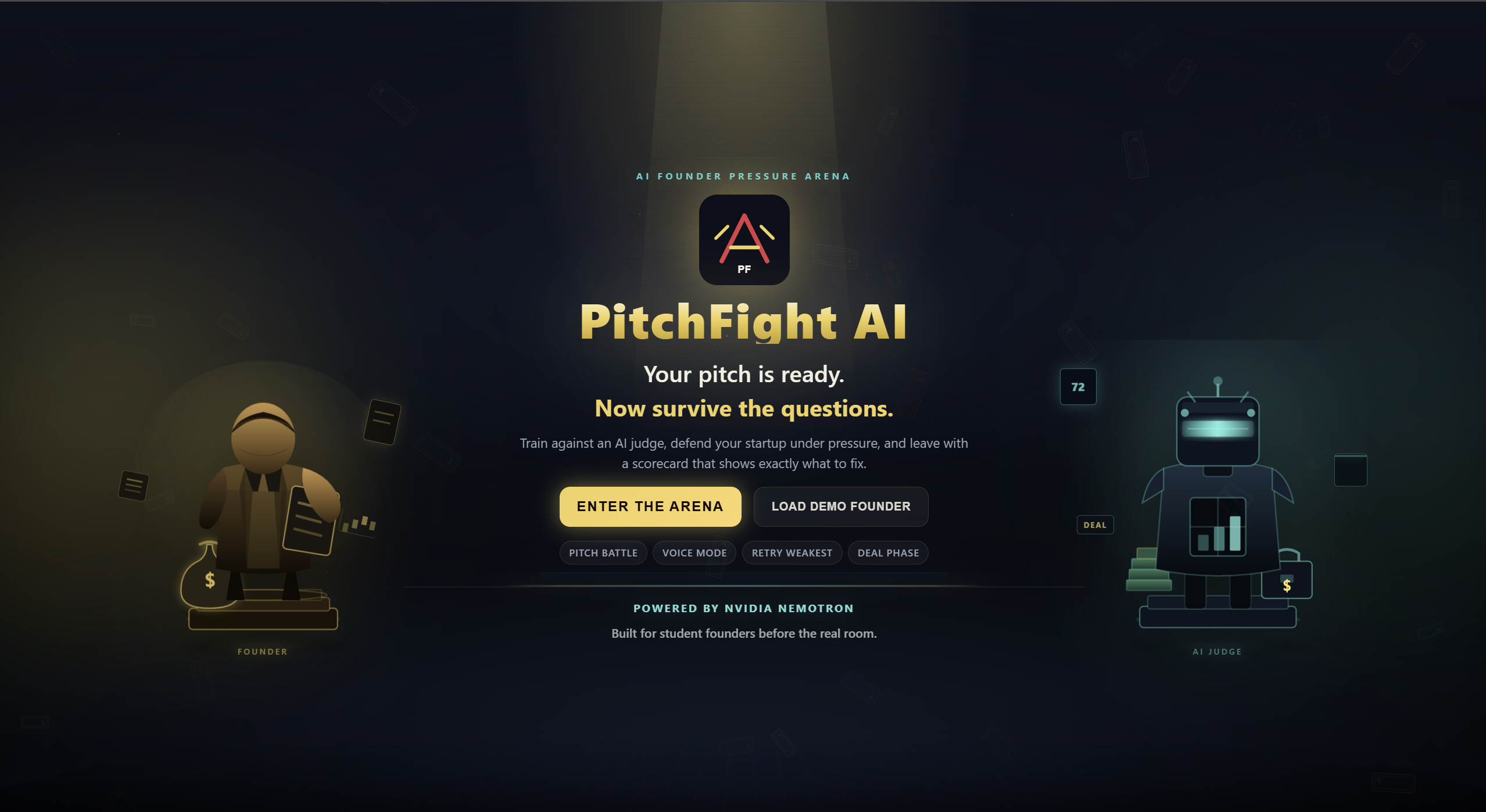 PitchFight AI landing page