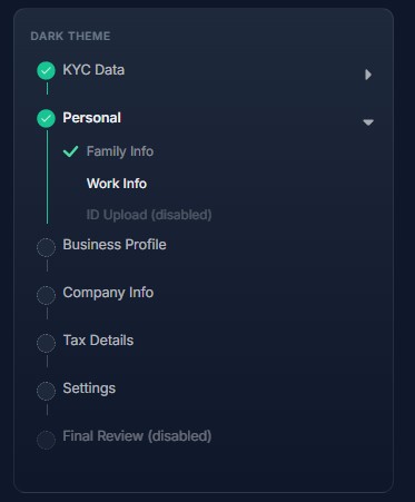 Stepper dark theme