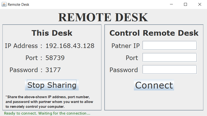 Remote desk screenshot
