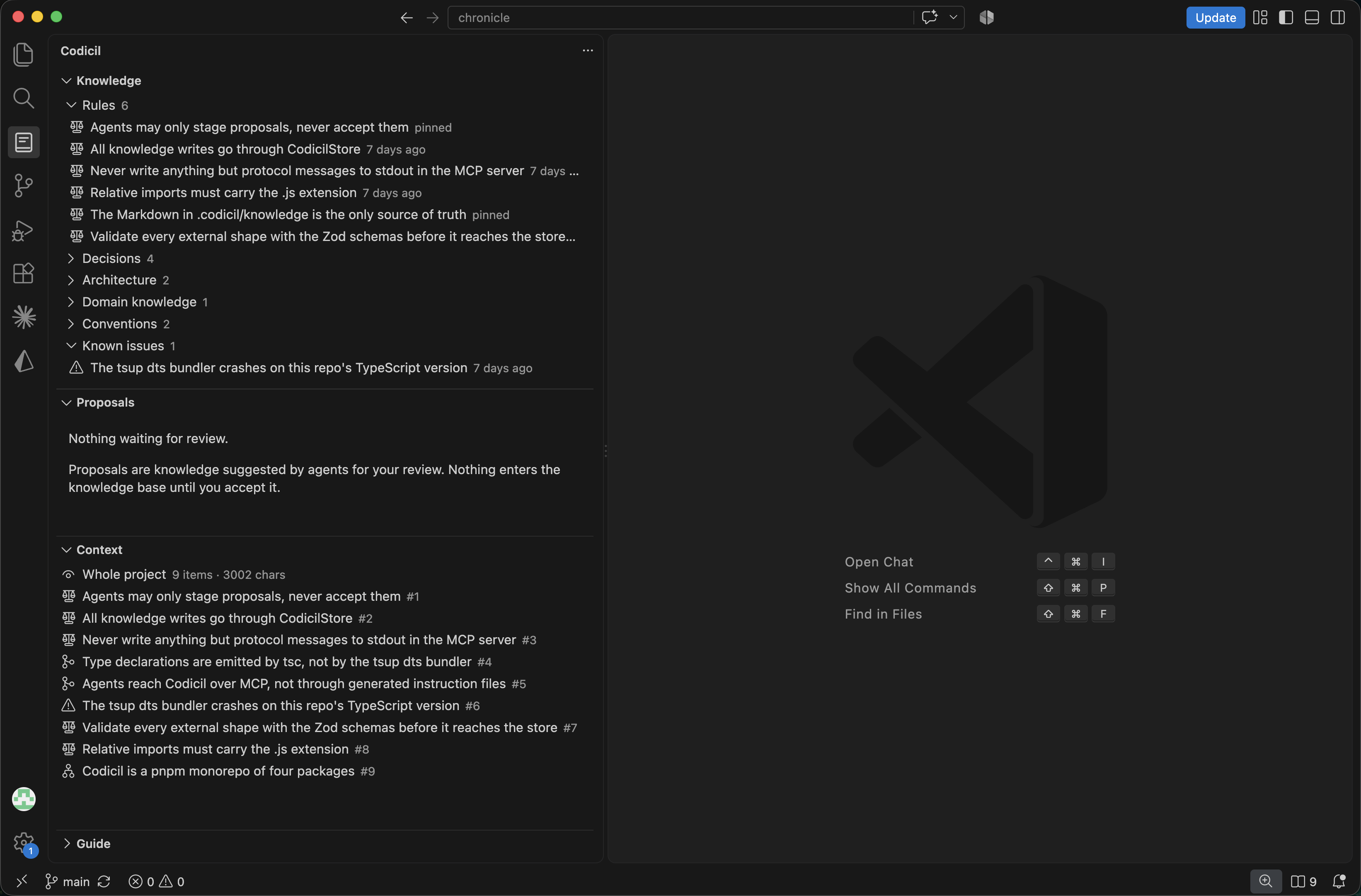 Codicil sidebar in VS Code