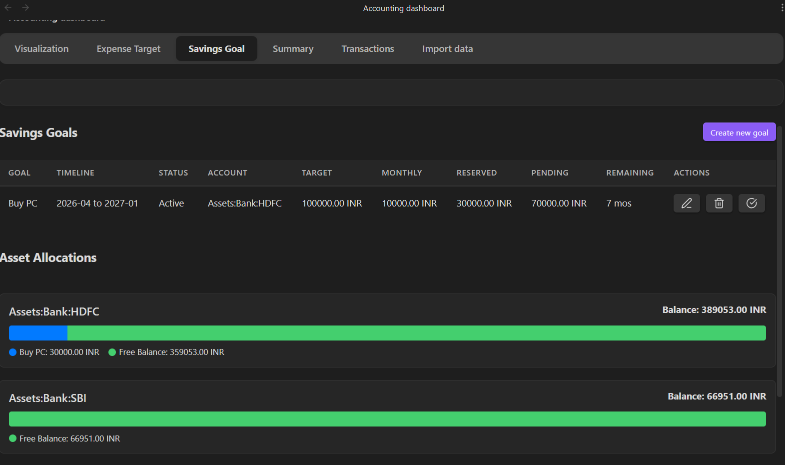 Savings Goal Dashboard