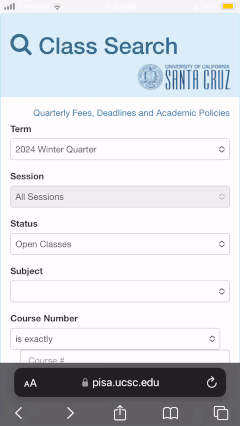 pisa current mobile interface