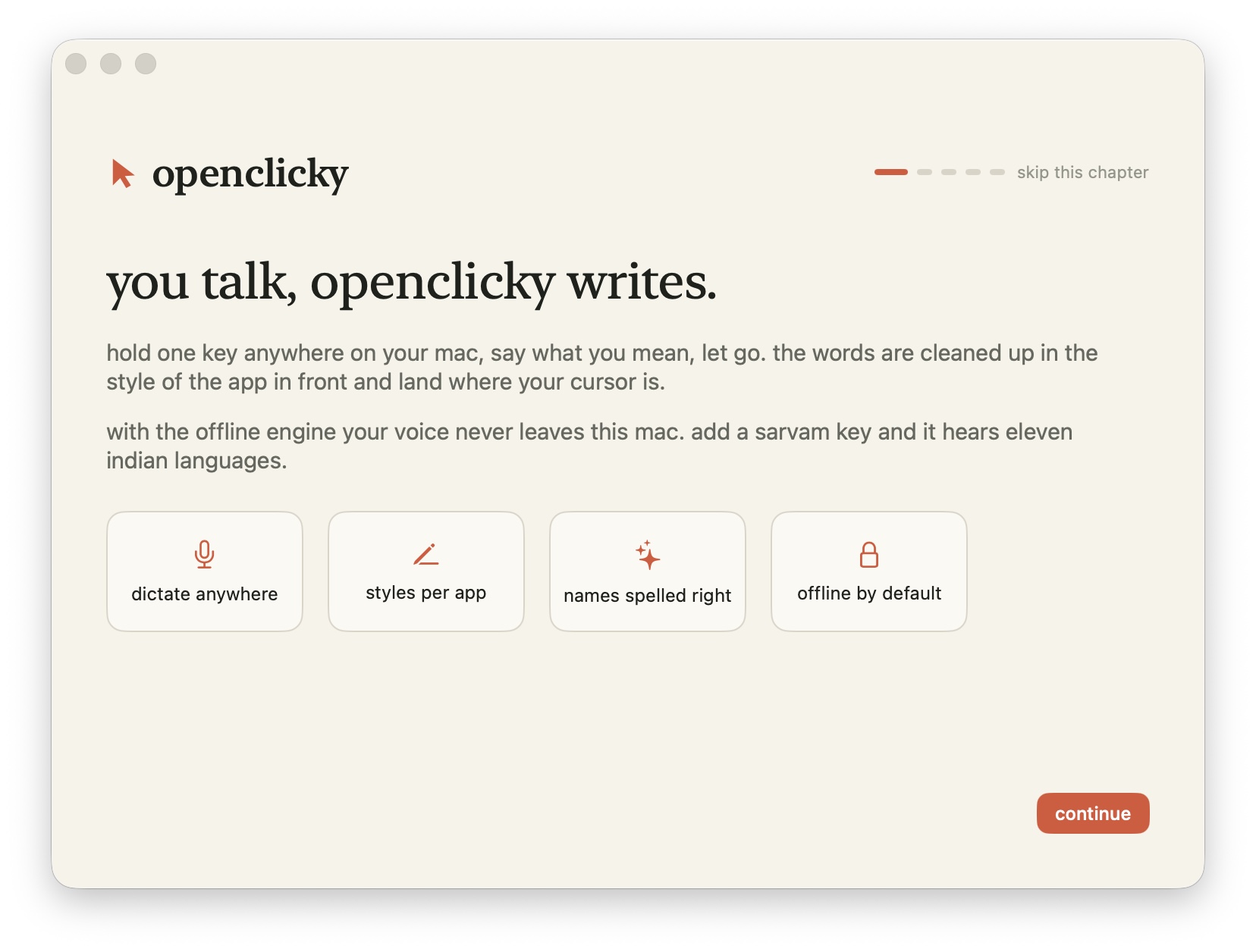Onboarding: you talk, openclicky writes