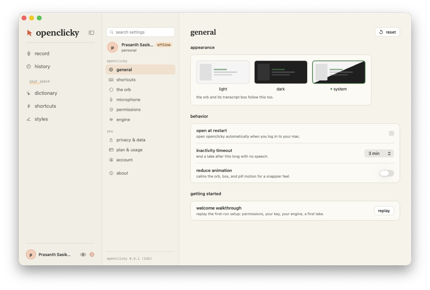 Settings: general, with the second rail of pages