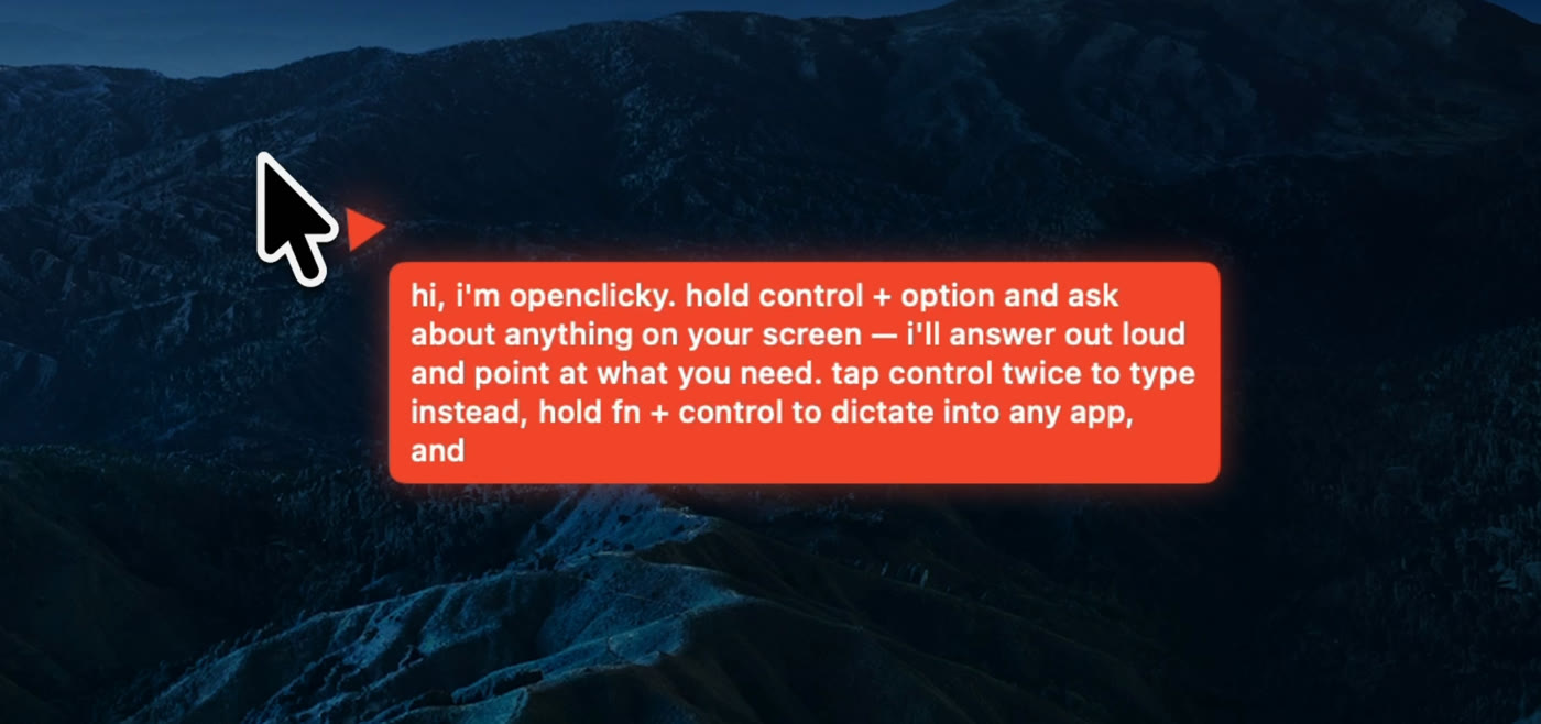 The cursor buddy speaking a reply in a bubble on the desktop