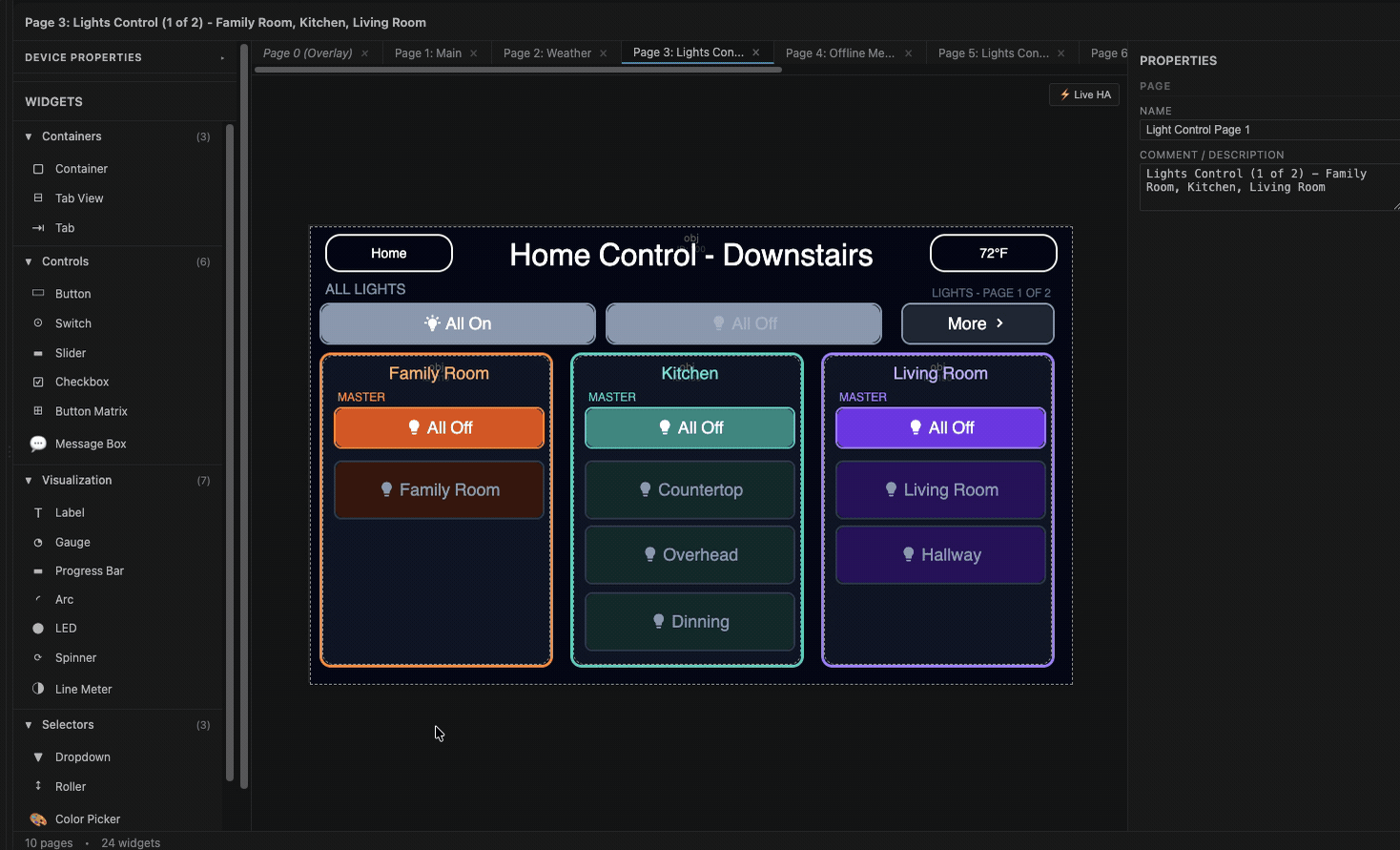 Dragging widgets onto the canvas and editing their properties