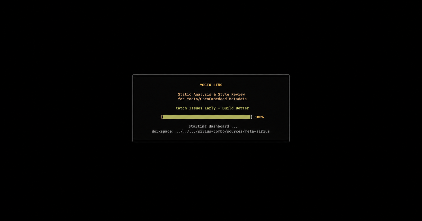 Yocto Lens TUI Welcome Screen Dashboard Layout