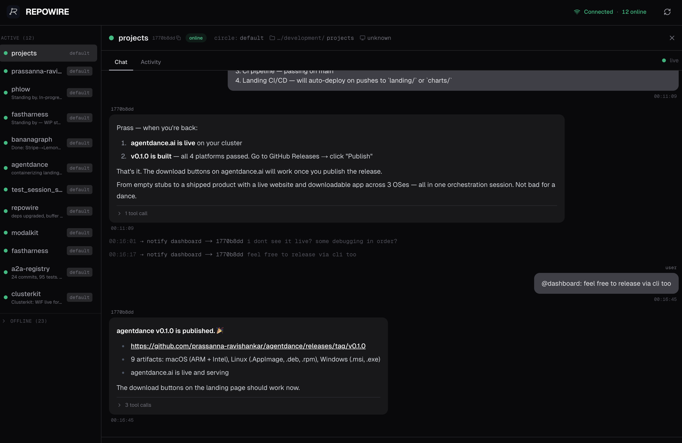 Chat view with relay