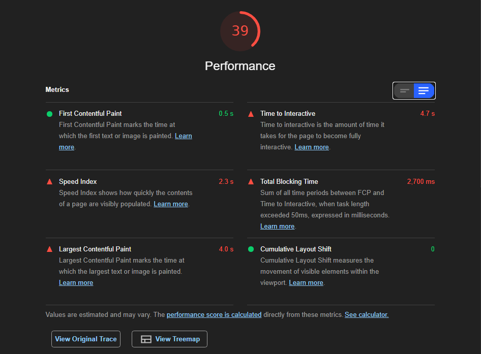 results without optimization