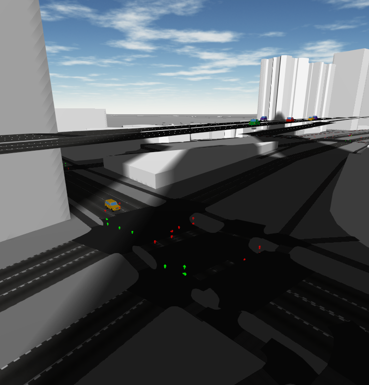 Screenshot of an elevated highway with buildings