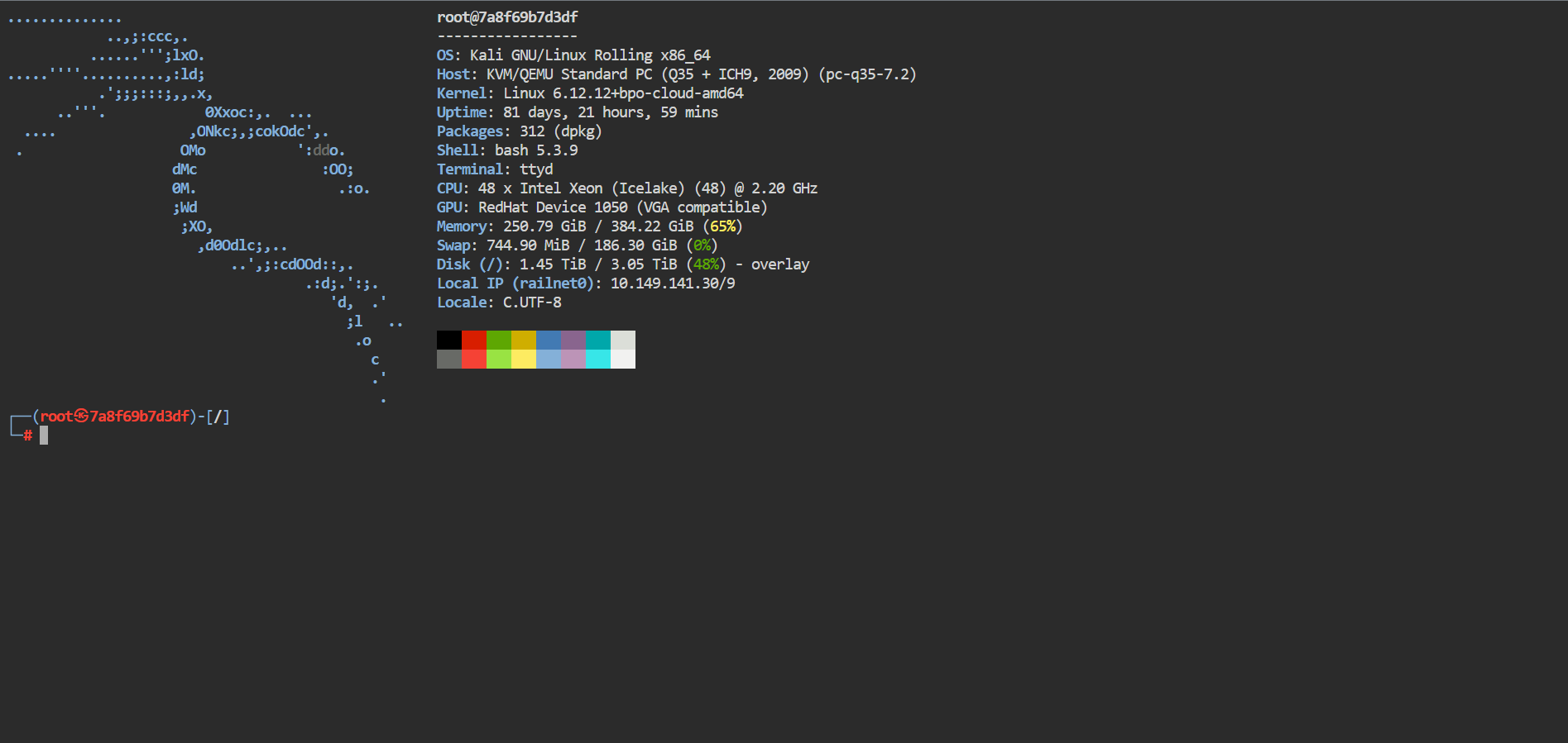 Kali Linux dashboard screenshot