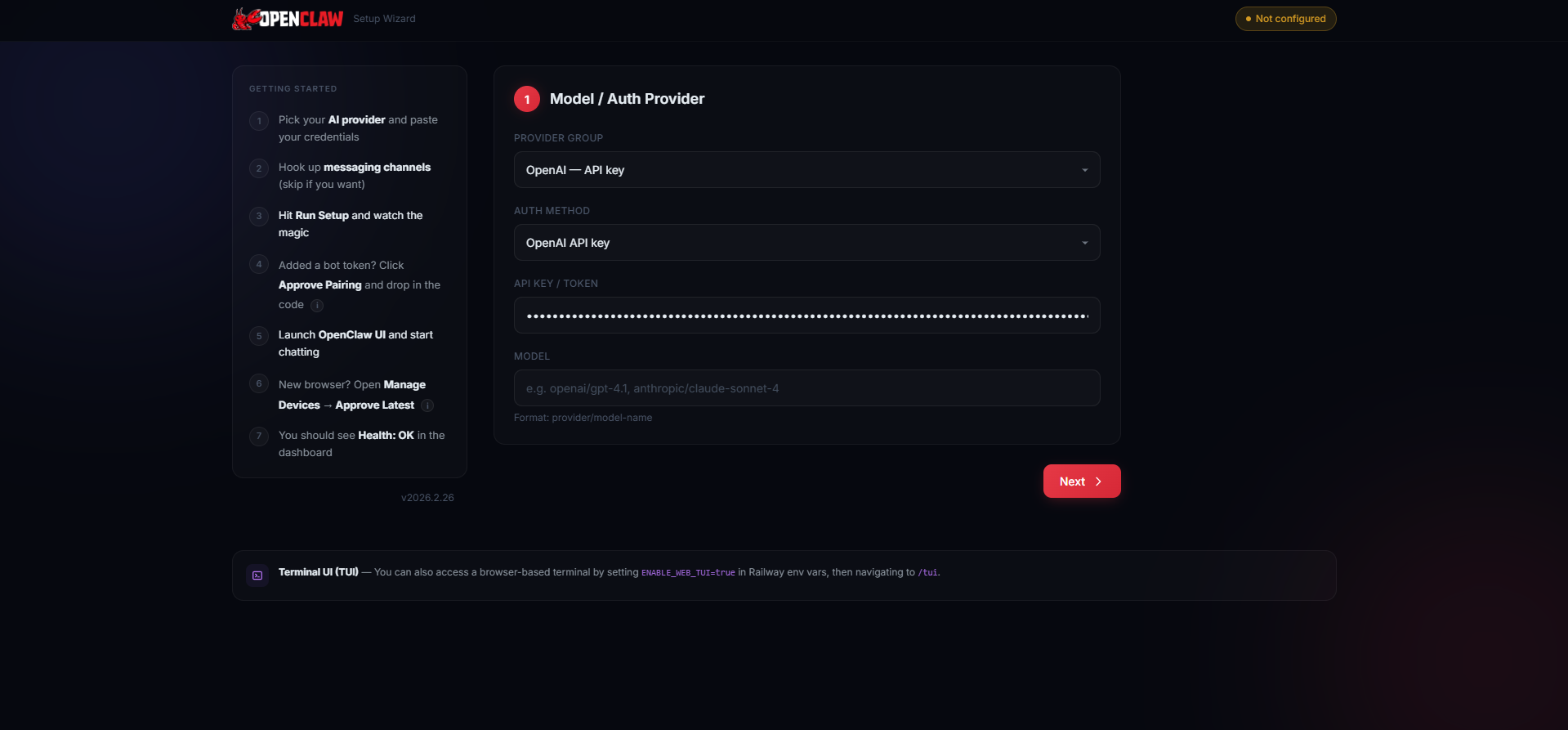 OpenCrawl Setup Page