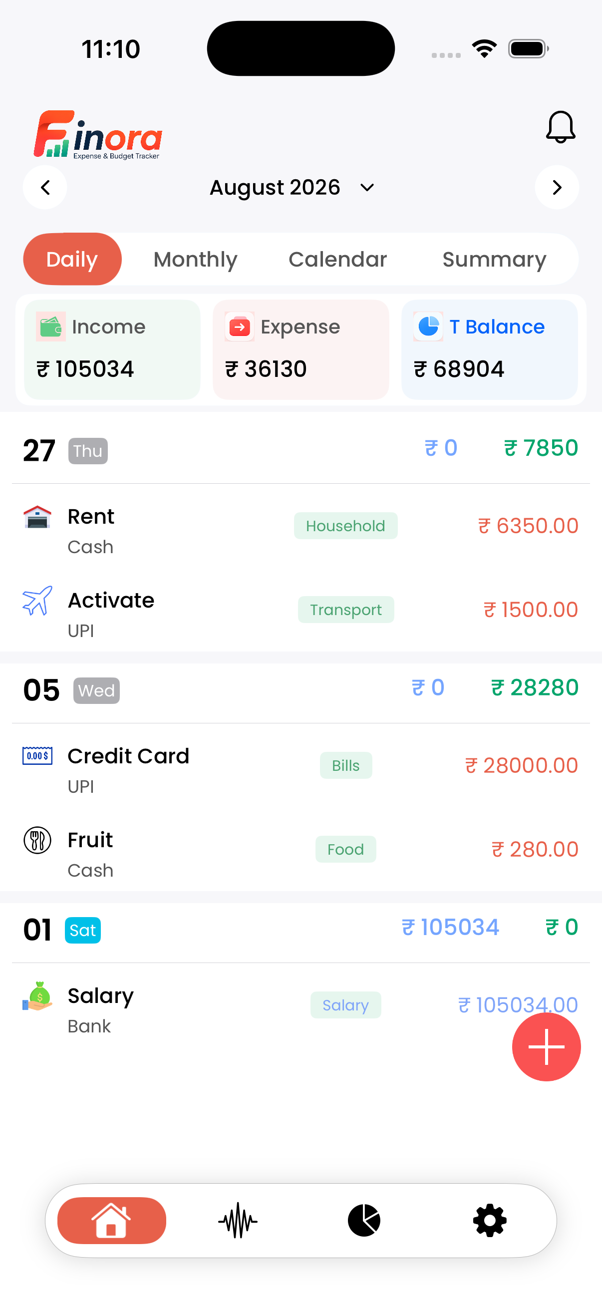 Finora Expense & Income Tracker Dashboard