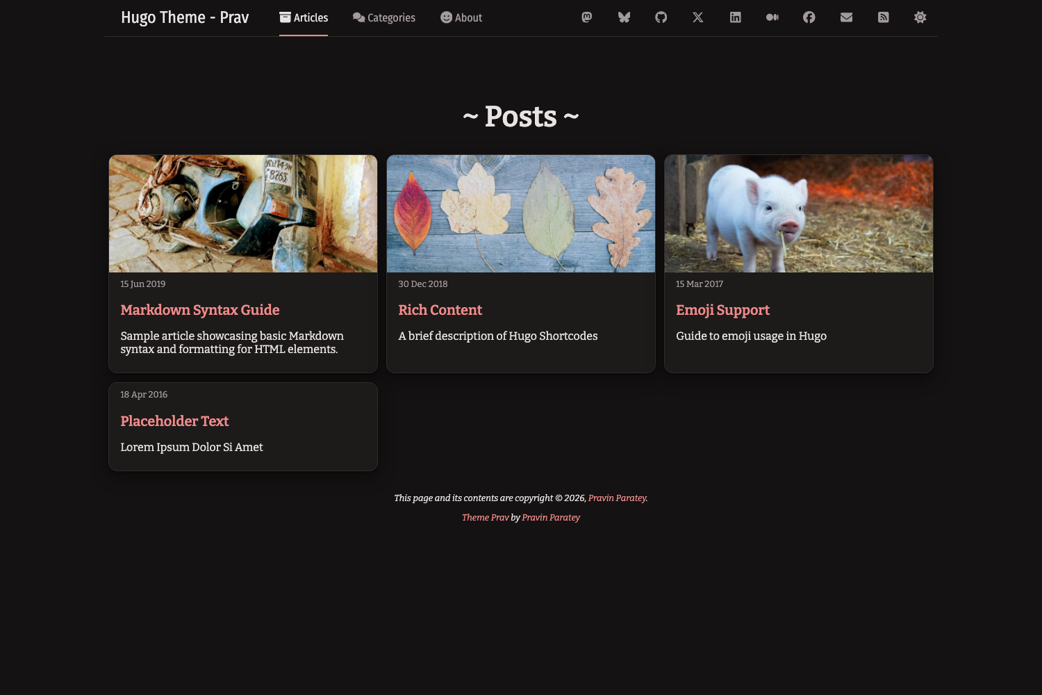 Article list in dark mode