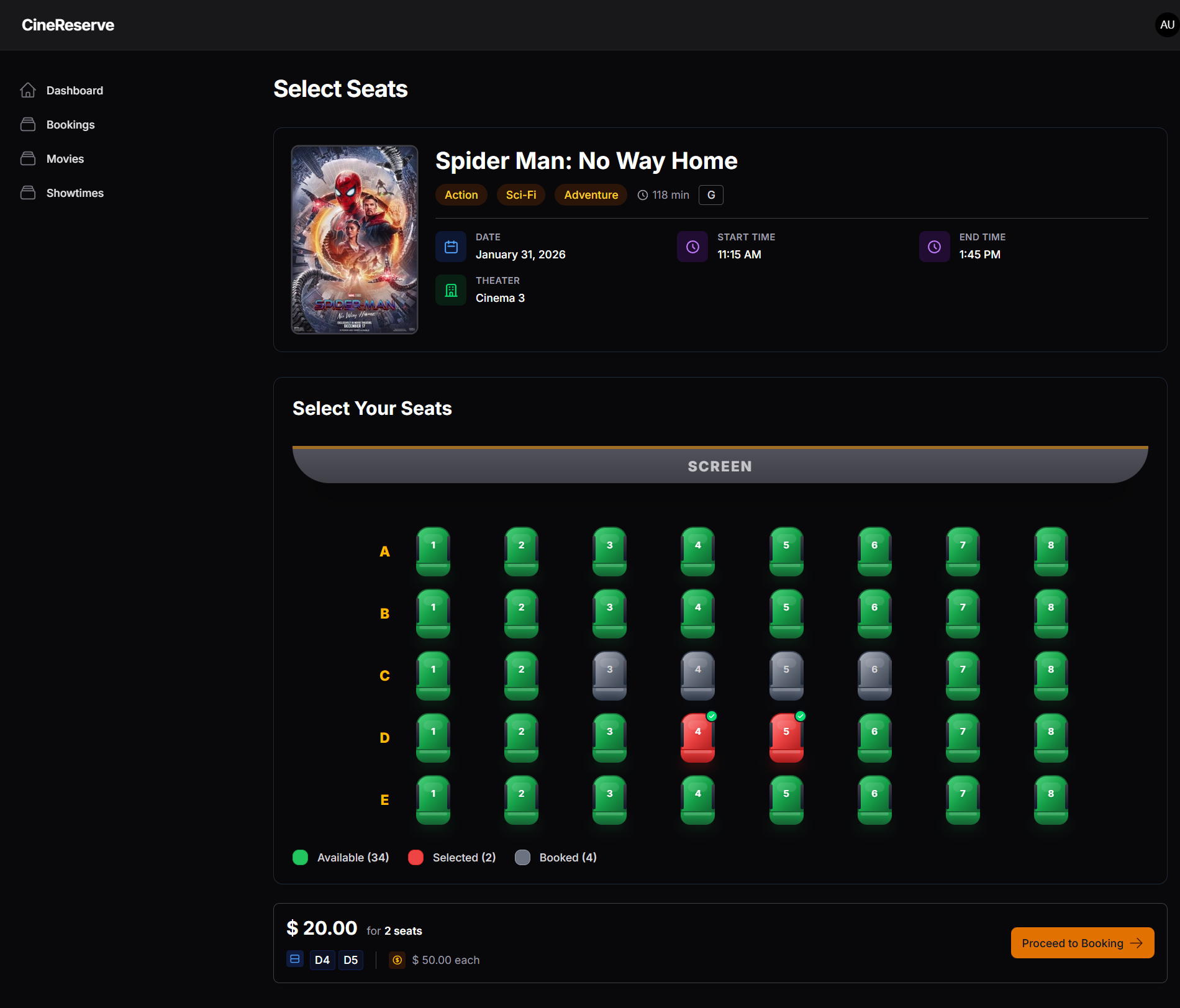 CineReserve Dark Mode
