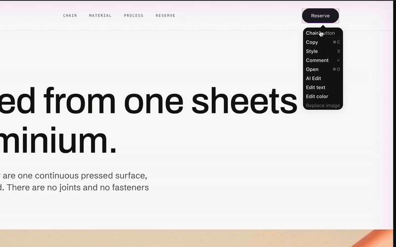 Picking a colour on the page, and Caret matching it to the brand token