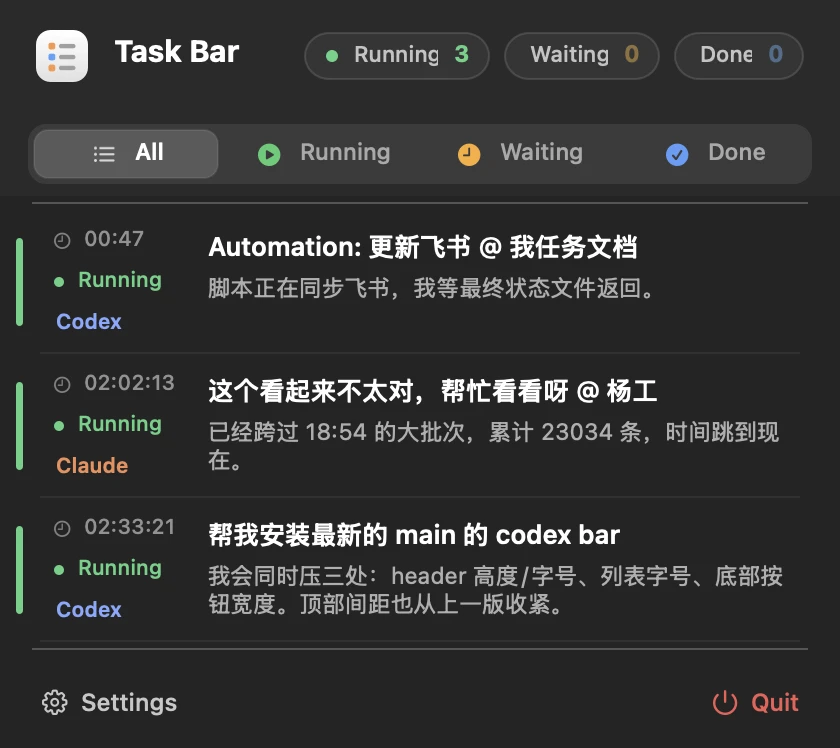 Task Bar popover