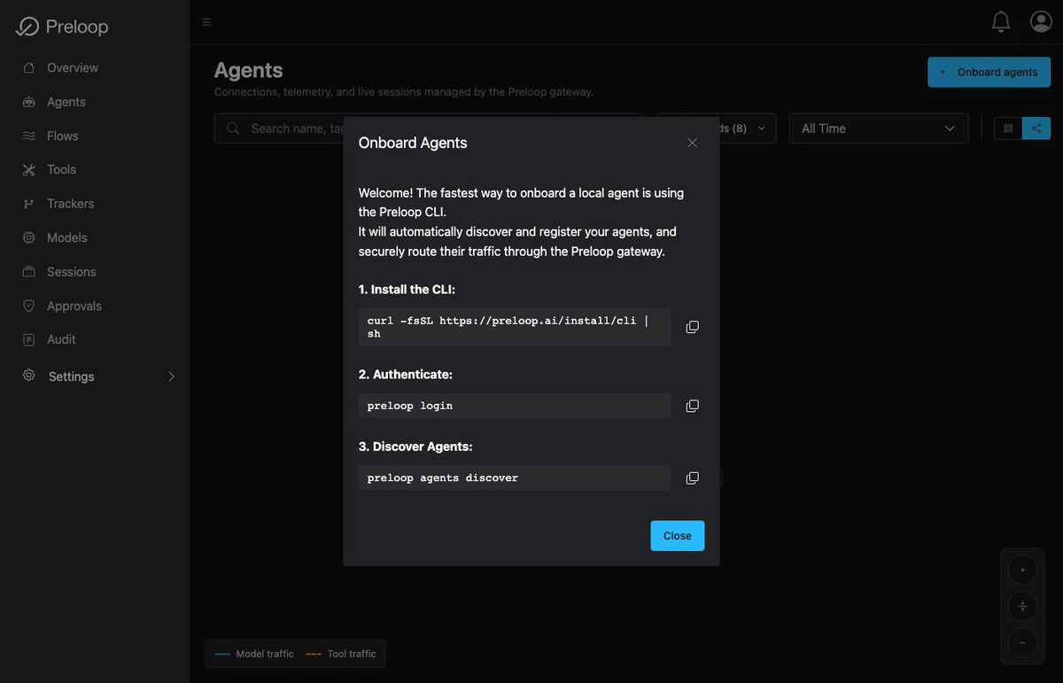 Preloop onboarding local agents into the control plane