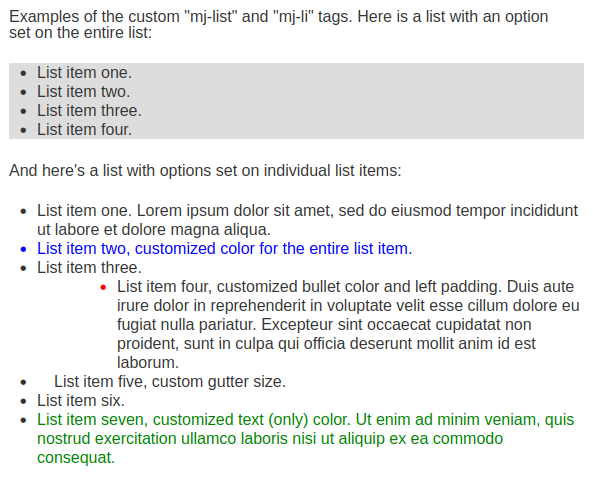 Example of advanced generated markup from the MJML Bullet List component